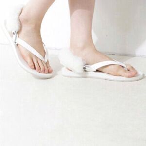 UGG Laalaa White Patent Leather & Removable Shearling Slingback Thong Sandals 4